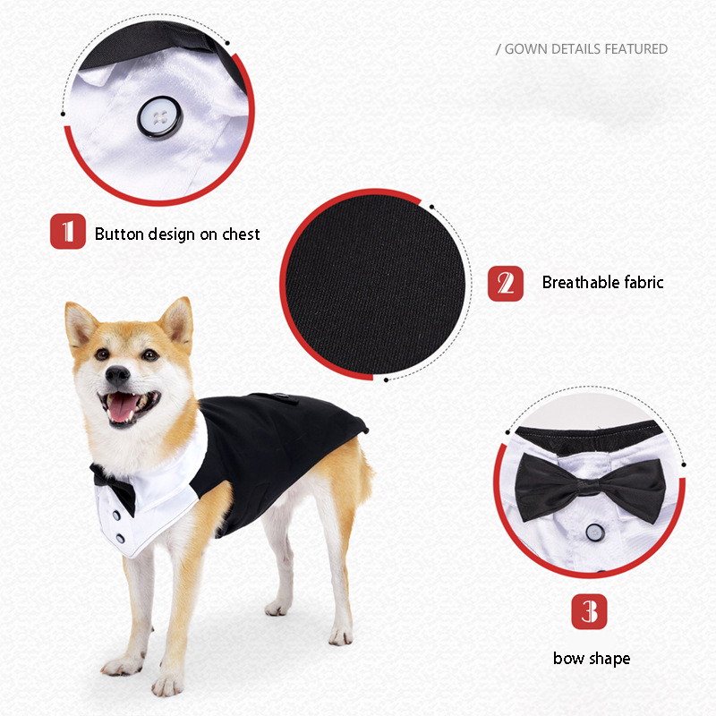 Dog Tuxedo Dog Suit and Bandana Set, Dogs Tuxedo Wedding Party Suit, Dog Prince Wedding Bow Tie Shirt Formal Dog Wedding Attire