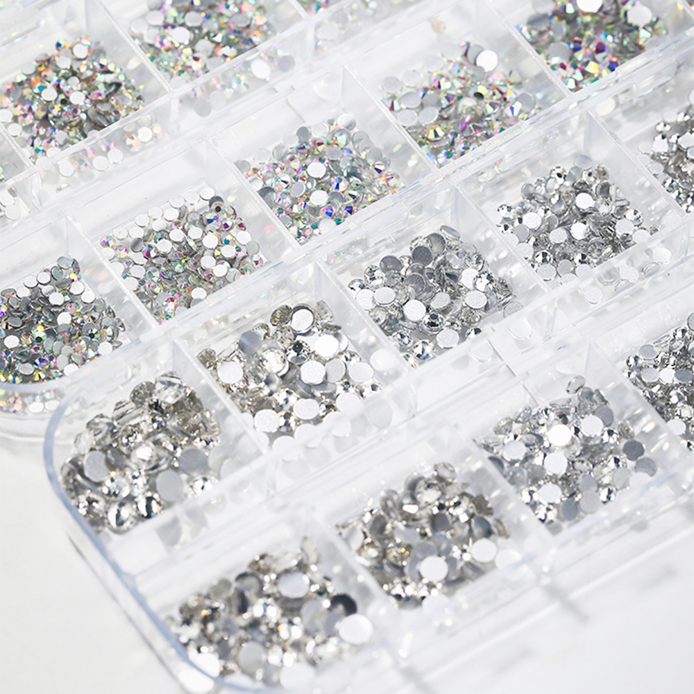 1900-2000pcs Crystal Diamonds Flat Back Glass Jewelry Rhinestones Wax Dotting ss4-30 AB Gems Pink Champagne Black Nail Stones 3D