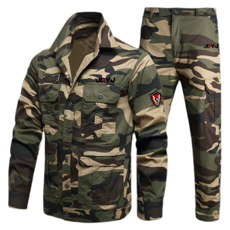 JDYJ brand men's work clothes, summer tactical set, outdoor camouflage set, thin jacket, long pants, wear-resistant pocket work