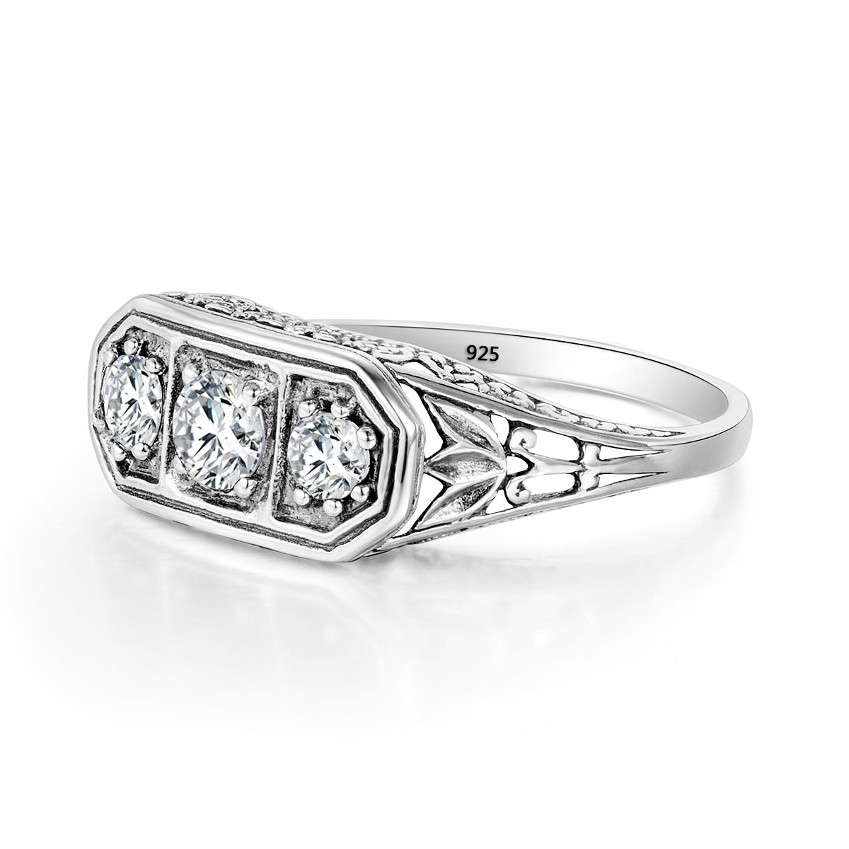 Real Sterling Moissanite Sier Ring For Woman Vintage 3 Stone Party Banquet Gift Female Fine Jewelry High Quality smile