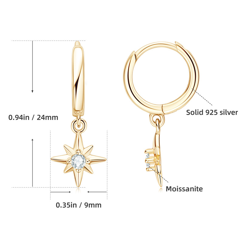 DJMAX Star Original 925 Sterling Silver Lady Moissanite Diamond Hoop Earrings New 0.12ct Moissanite Earrings for Women 2023