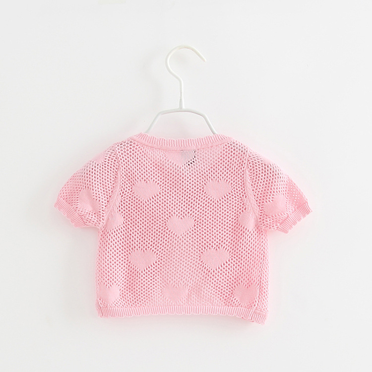 Pink Heart Summer Baby Sweater Jacket Baby Girls Cardigan Short-Sleeved Baby Coat 1 Years Old Toddler Clothes 194001