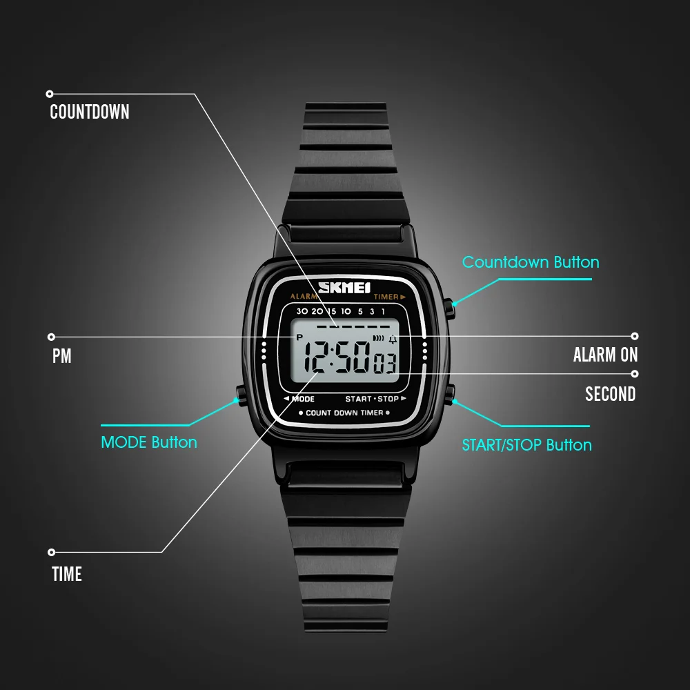 SKMEI 1901 Luxury Women Watches Small Dial Digital Chrono Calendar Watch Waterproof Ladies Wristwatch Clock Montre femme 1620