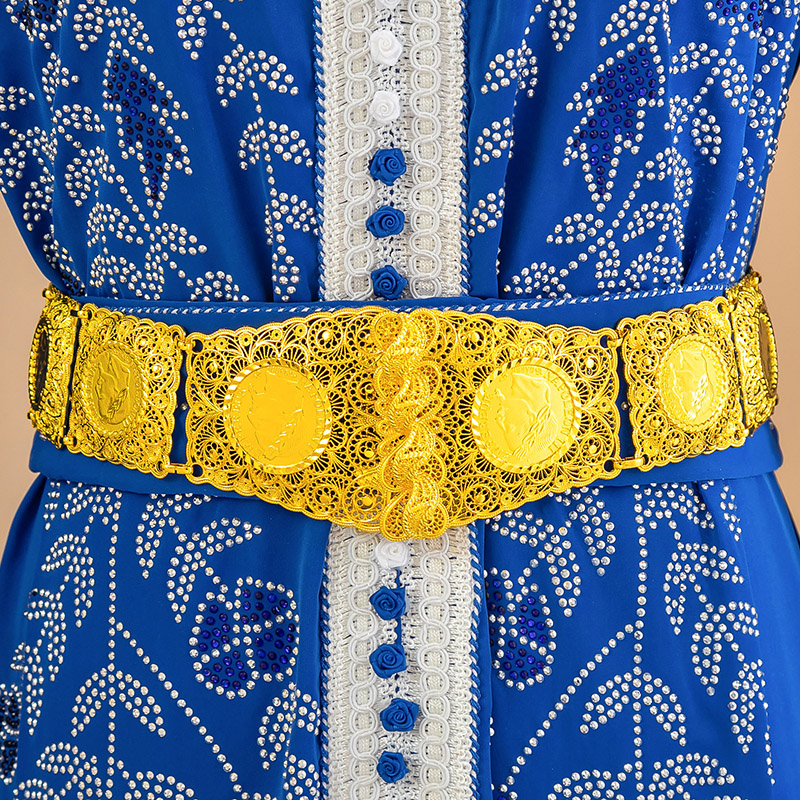 Caftan Belts Arab Traditional Holiday Jewelry Gold Color Bride Belt Algerian Style Head Coin Waist Chain Square Design