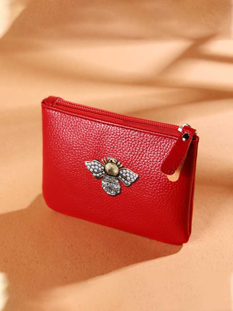Scratch-Resistant Key Wallets - PU Coin & Card Storage Gold Decor with Pearl & Crystal Accents 72ad3