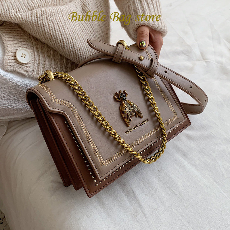 Luxury Brand Women Handbag 2022 New Retro Bee Female Shoulder Bag Simple High Quality Leather Designer Crossbody Bags