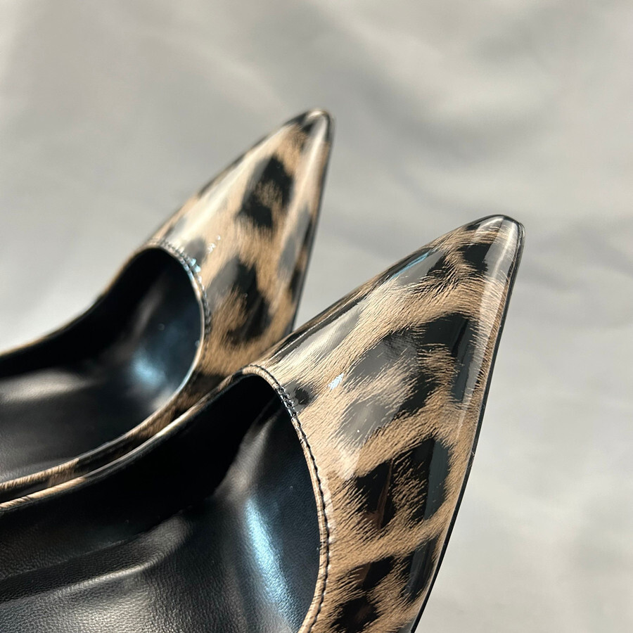 Leopard Patent Leather Sexy Pumps Stiletto Heels Pointed Toe Party Women's Heeled Shoes Plus Size 34-45 68