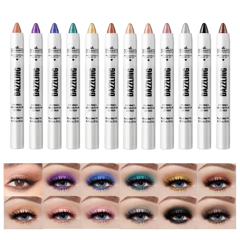 12 Colors Pearlescent Eyeshadow Pencil Waterproof Long Lasting Glitter Shimmer Eye Shadow Pen Eyeliner Stick Eyes Makeup Tools smile