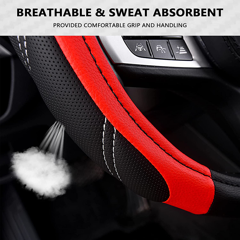 Elantrip Leather Large Steering Wheel Cover 15 1/2 to 16 inch Soft Grip Breathable for Car Truck SUV Jeep Anti Slip Black