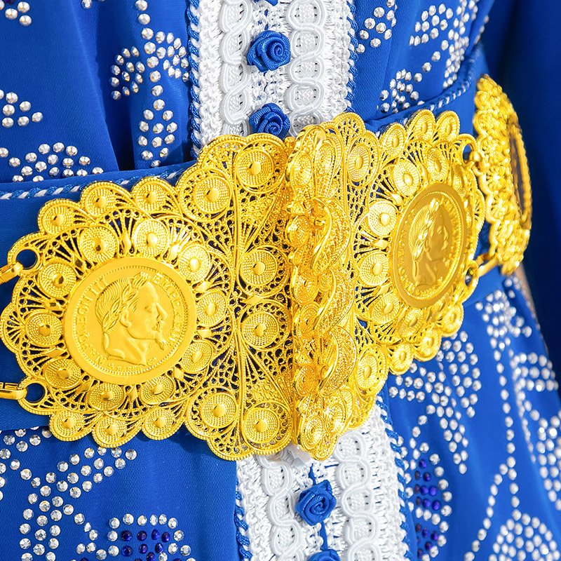 Gold Color Bride Body Jewelery Algerian Style Head Coin Waist Chain Caftan Belts Arab Traditional Holiday Jewelry