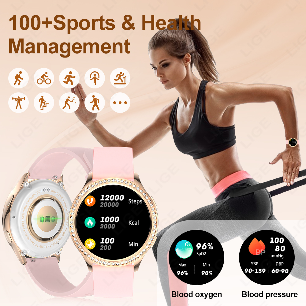 inch 1.32 Women LIGE Smart Watch Bluetooth Call AI Voice Assistant Women's Watches Custom Watch Face Health Monitor Smartwatches 's smile &#