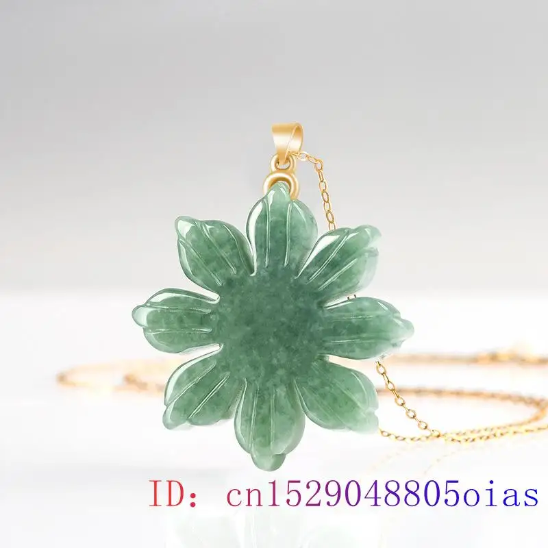 Burmese Jadeite Sunflower Pendant Amulets Green Gift Real Vintage Jade Charms Natural Stone Emerald Jewelry Gemstones Necklace