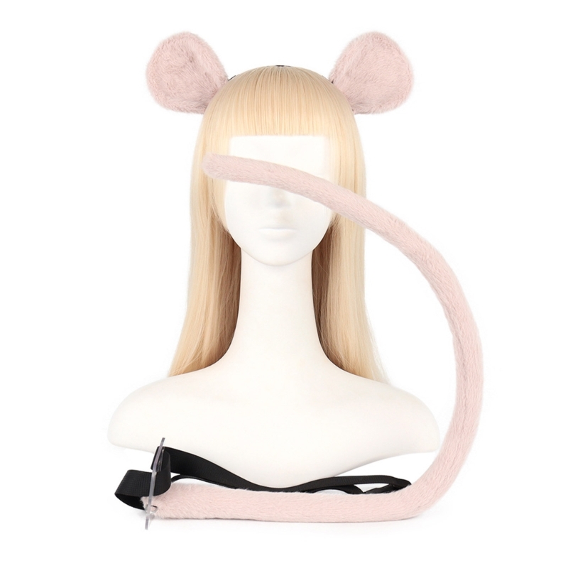 2Pieces Mouse Cat Wolf Tail Ears Headband Set Halloween Christmas Fancy-Party Costume Toy Gift for Woman Men Cosplay