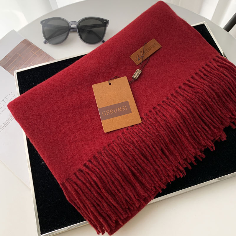 Classic Solid Color Tassel Scarf Women Winter Thickened Warm Faux Cashmere Shawl Men's fe5d6