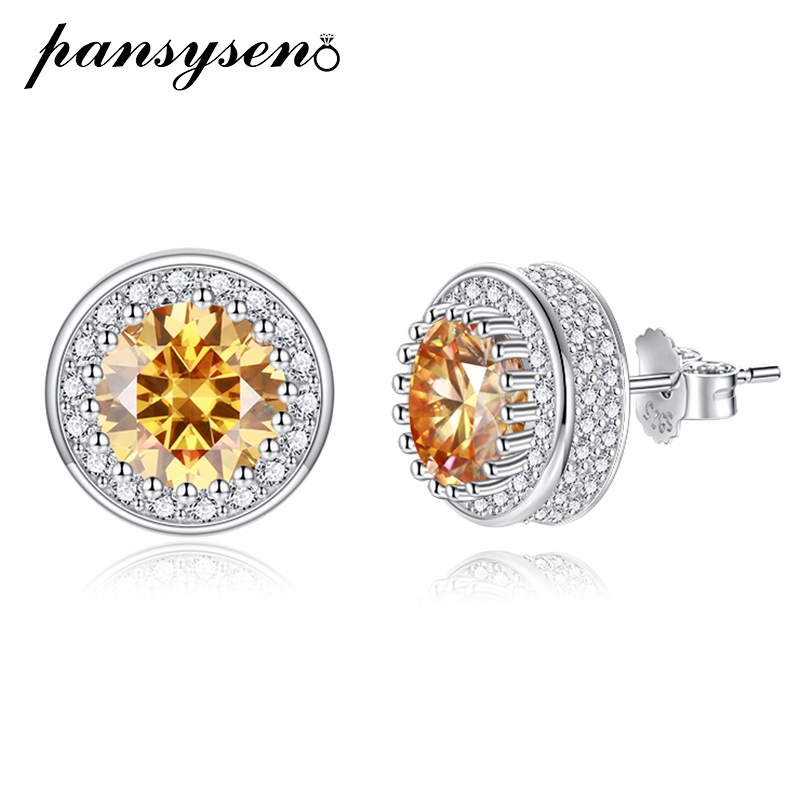 PANSYSEN Yellow Moissanite Earring S Sterling Sliver Plated with White Gold Earring for Women Man Sparkling Fine Jewelry 23e65