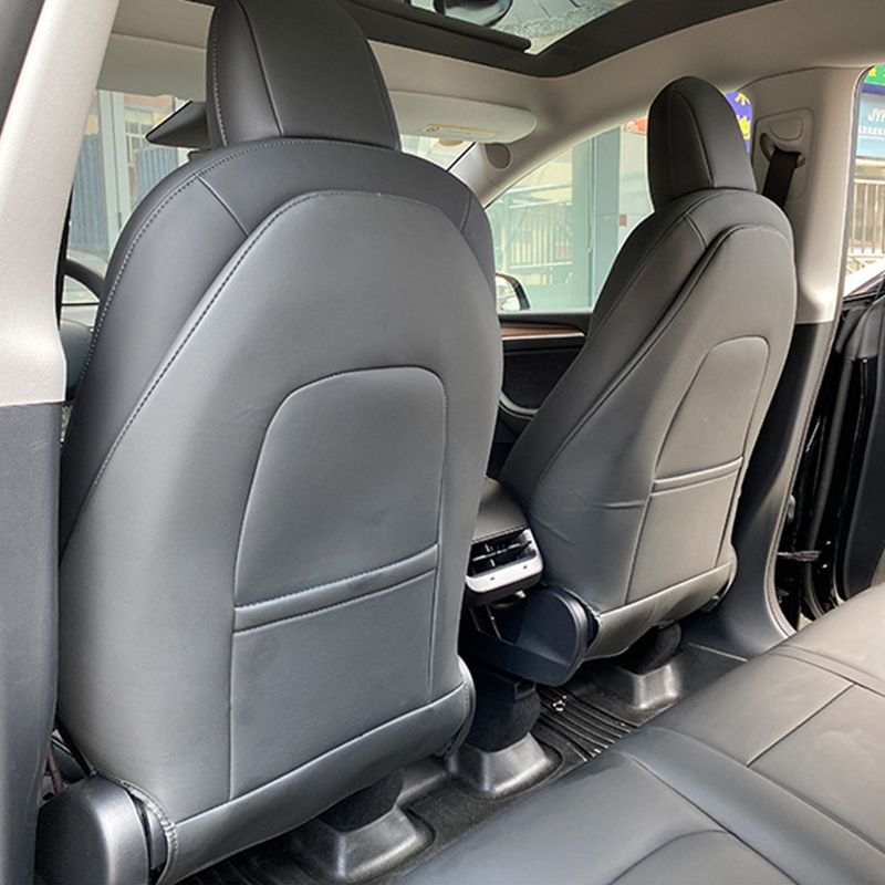 For Tesla Model 3 Model Y 2023 Black Red White PU Leather Seat Back Kick Protectors Kick Mats Full Surrounded Seatback Covers