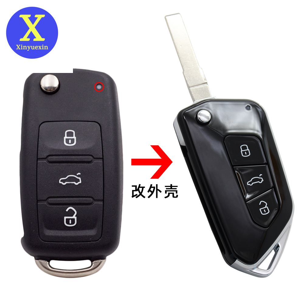 Xinyuexin Modified Flip Folding Key Shell for VW Golf Tiguan Polo Passat B5 Jetta for Skoda for Seat 3 Buttons HU66 Uncut Blade dec73