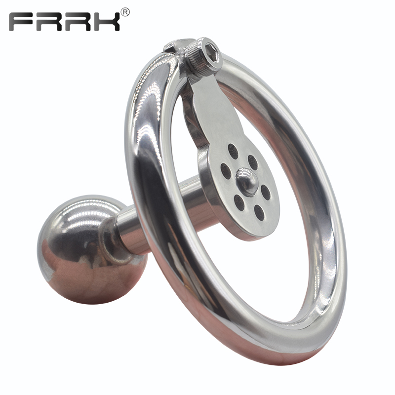 FRRK Solid Steel Ball Inverted Cock Cage with Removable 24mm Metal Bar Penis Insert Male Chastity Device Intimate Sex Toys
