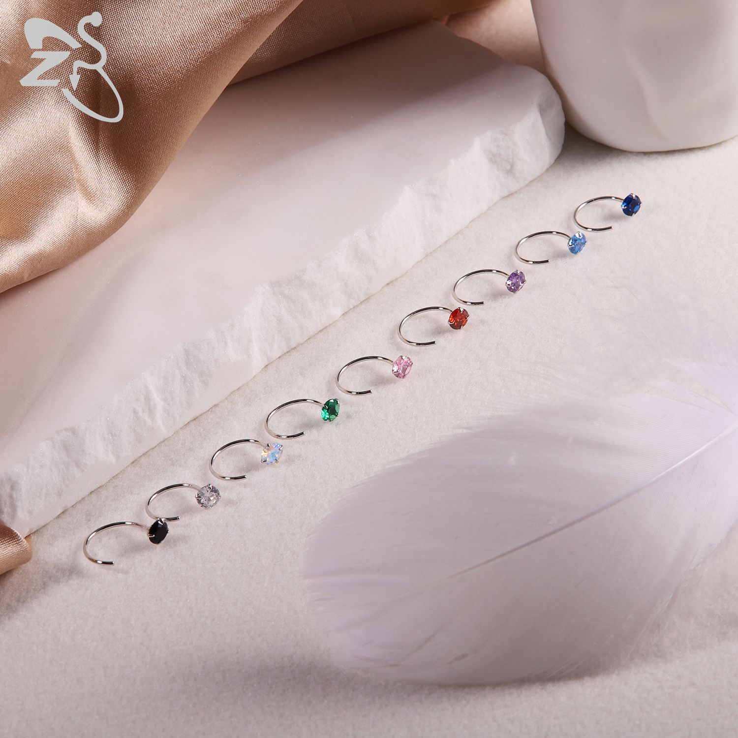 ZS 1 Pair Tiny 925 Sterling Silver Half Hoop Earrings Women Colorful CZ Crystal Ear Cartilage Helix Piercings 8MM Huggie Earring