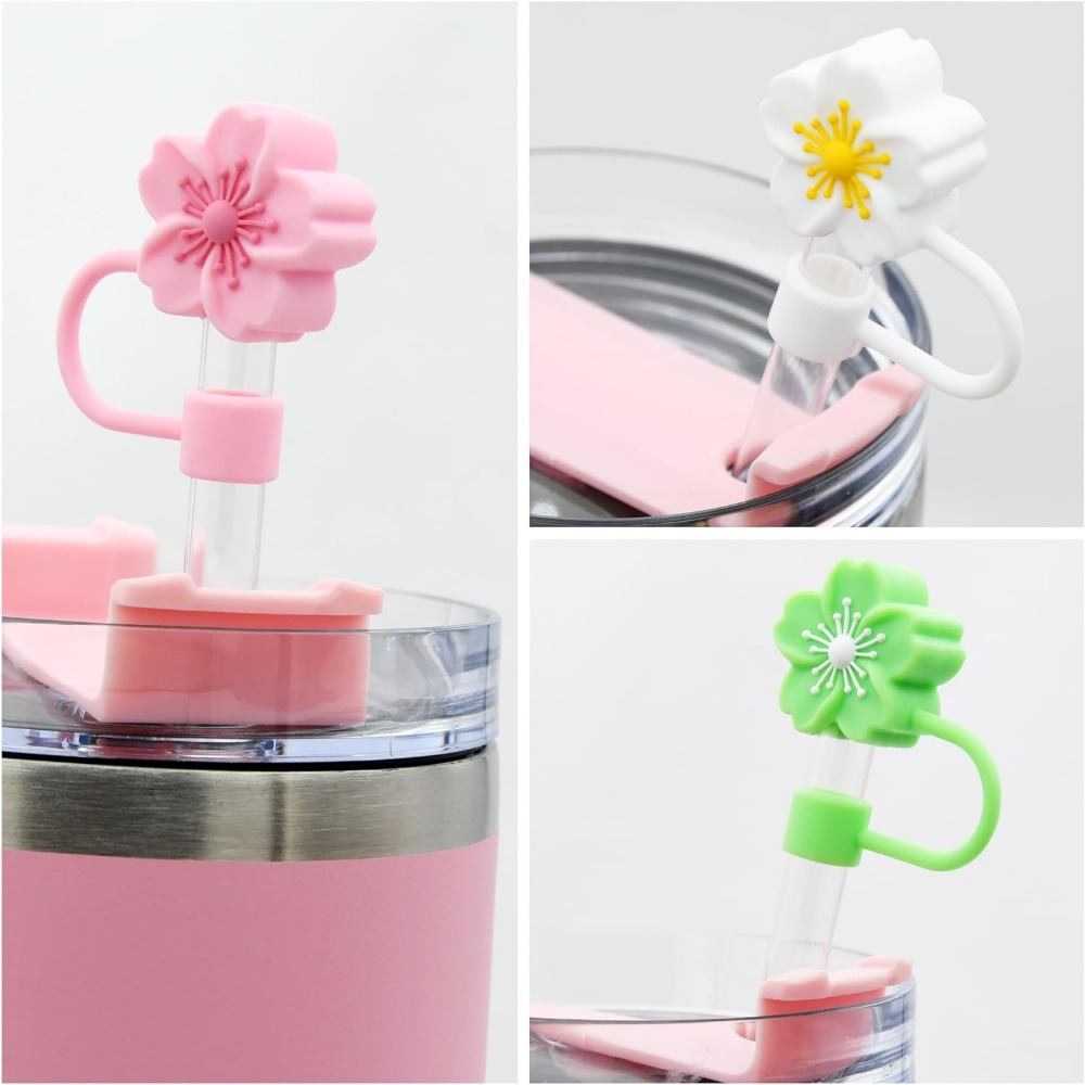 Straw Flower Silicone Cover Cap for Stanley Cup,Straw Topper 10mm 0.4in Dust-Proof Reusable Straw Tips Lids Cup, smile Cup, Cup,