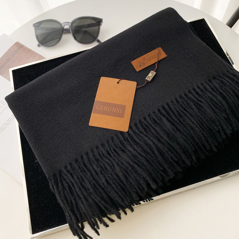 Classic Solid Color Tassel Scarf Women Winter Thickened Warm Faux Cashmere Shawl Men's fe5d6