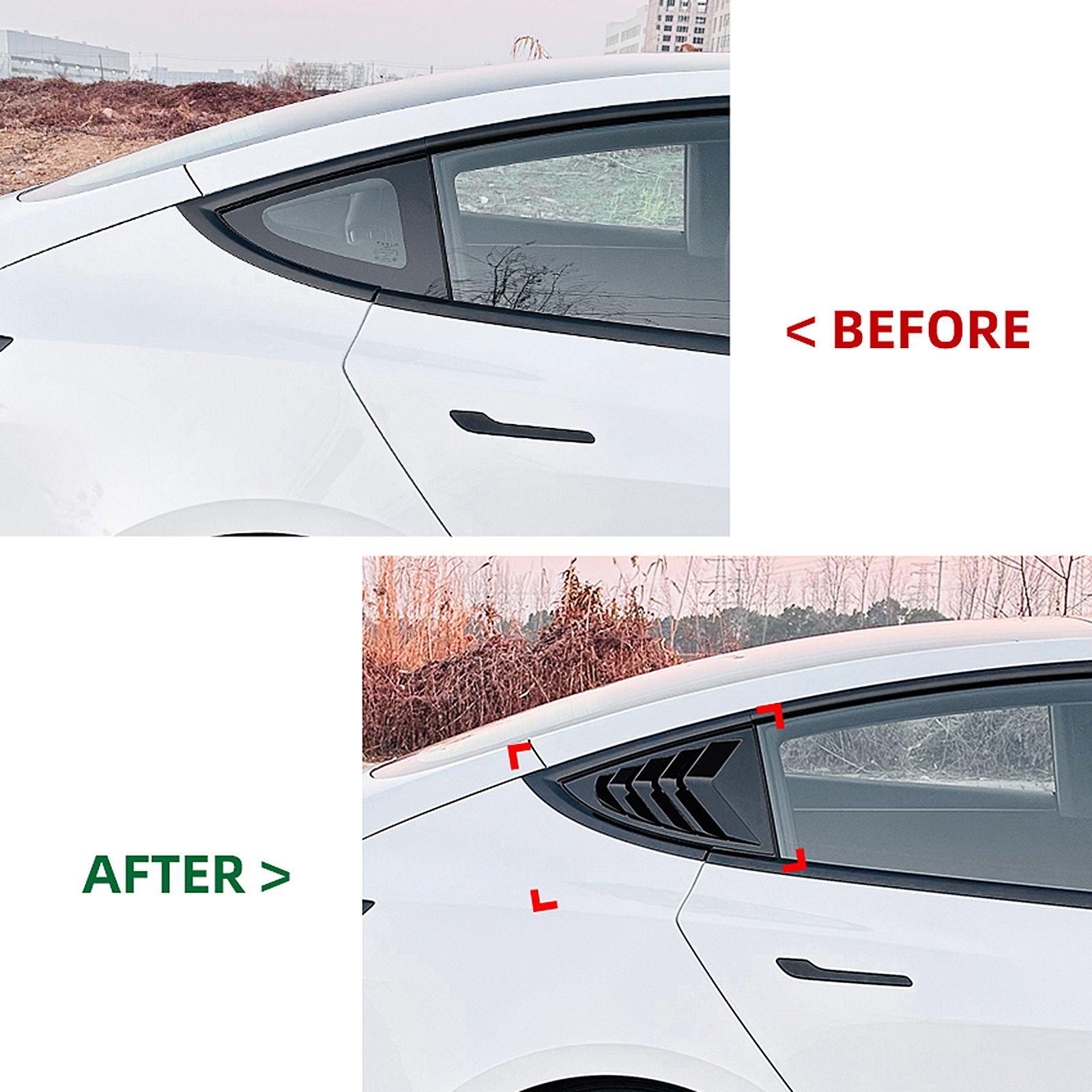 2PCS Car Shutter Window Rear Cover Trim Louver Side Vent Trim For Tesla Model 3 2024+ smile + + +