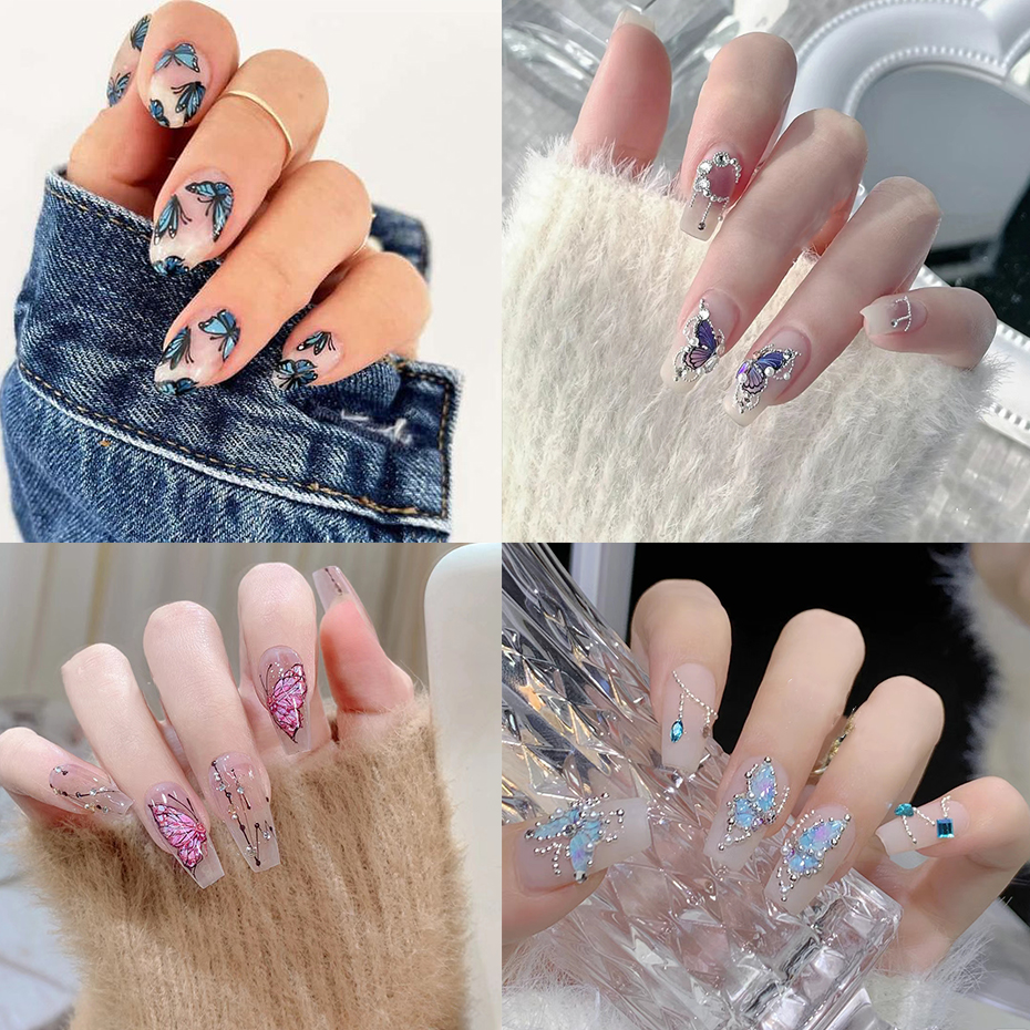 Holographics Gradient Colorful 5D Butterfly Nail Art Stickers Adhesive Sliders DIY Nail Transfer Decals Foils Wraps Decoration