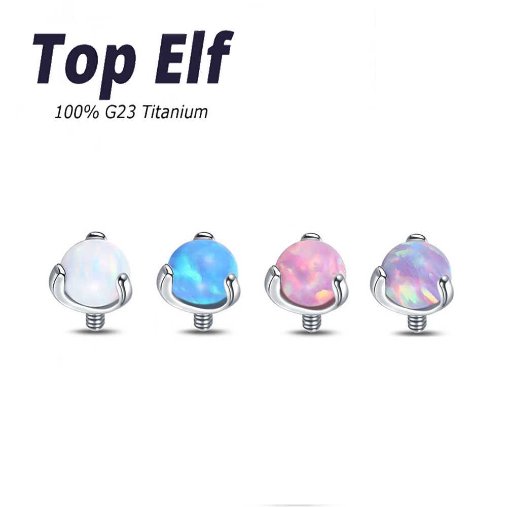 G23 Titanium 16G Round Opal Dermal Anchor Top Helix Cartilage Nose Stud Piercing Industrial Piercing Ear Piercing Body Jewelry