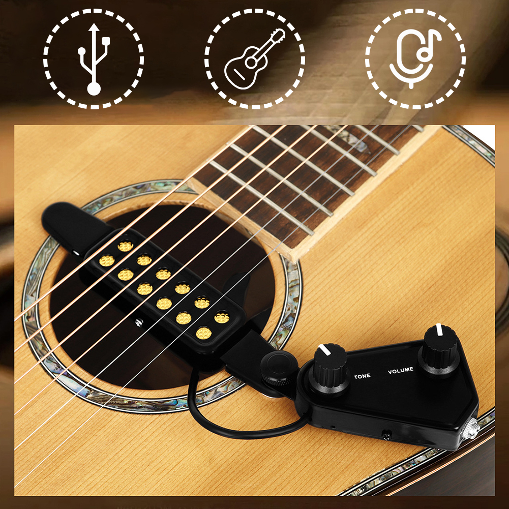 12 Hole Acoustic Guitar Pickup with Cable Guitar Magnetic Transducer Adjustable Tone Volume Guitar Parts & Accessories