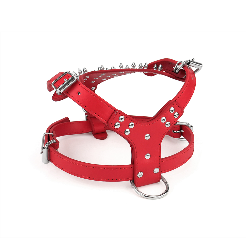 Leather Spiked Studded Dog Pet Collar Harness and Chain Leash Set for Medium Large Xlarge Breeds Pitbull Mastiff