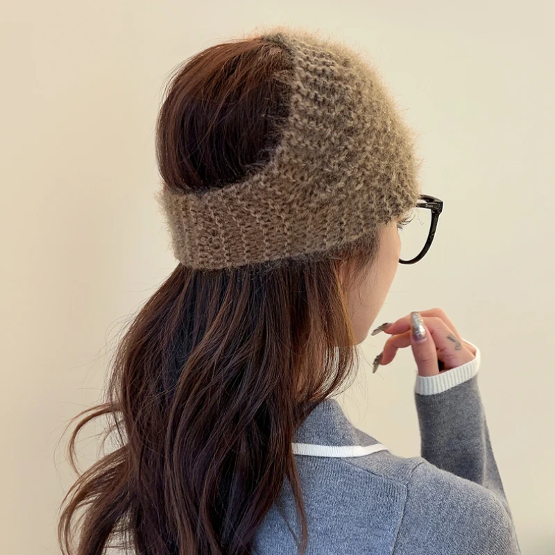 Wool Knitted Warm Headbands Women s Autumn Winter Wide Edge Headscarf Ladies Solid Soft Outdoor Windproof Hair Band Neckerchief 5