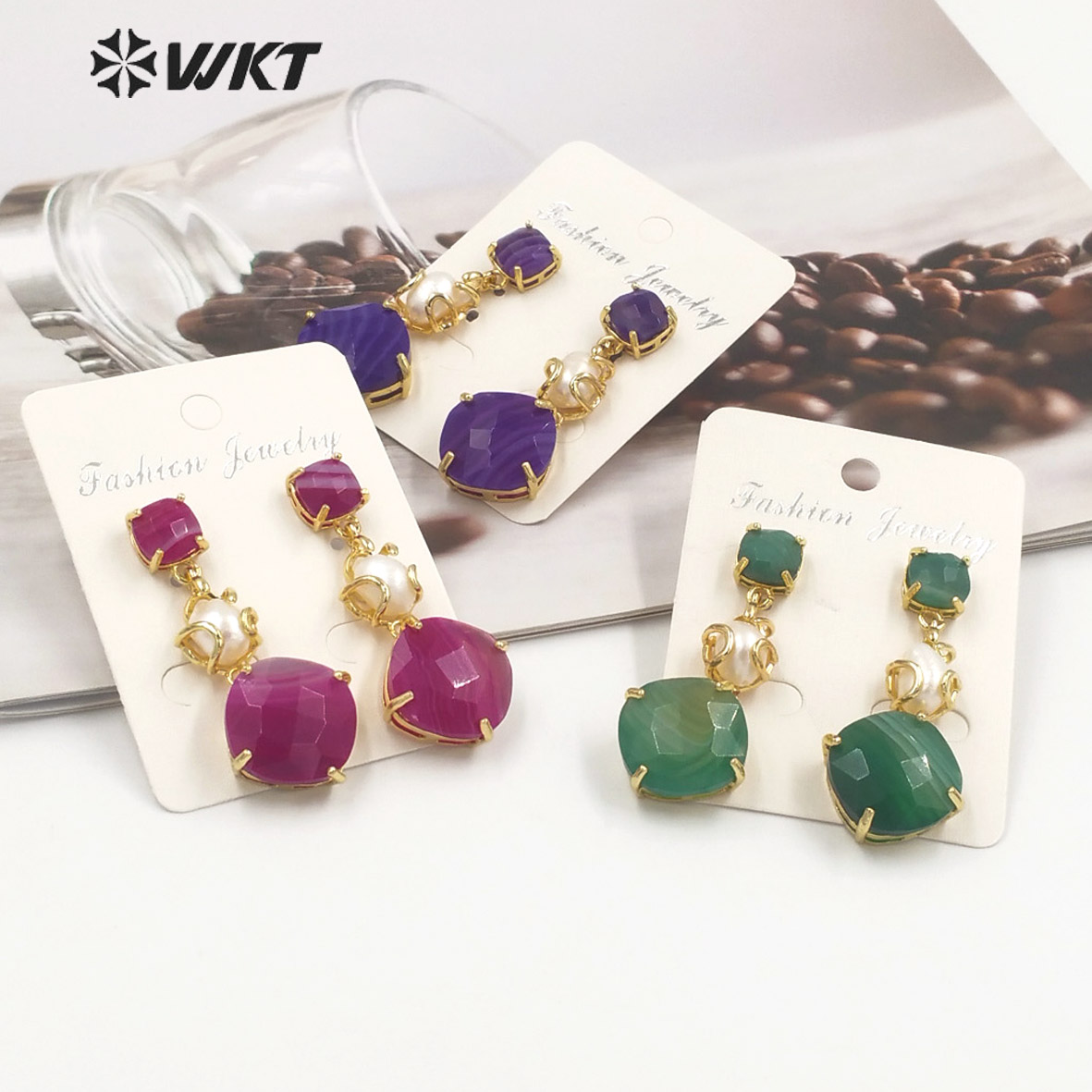 WT-MPE116 WKT 2023 Charming Style Jewelry Real Pearl & Agate Making Earring Supplies Dance Party Good Quality New Party