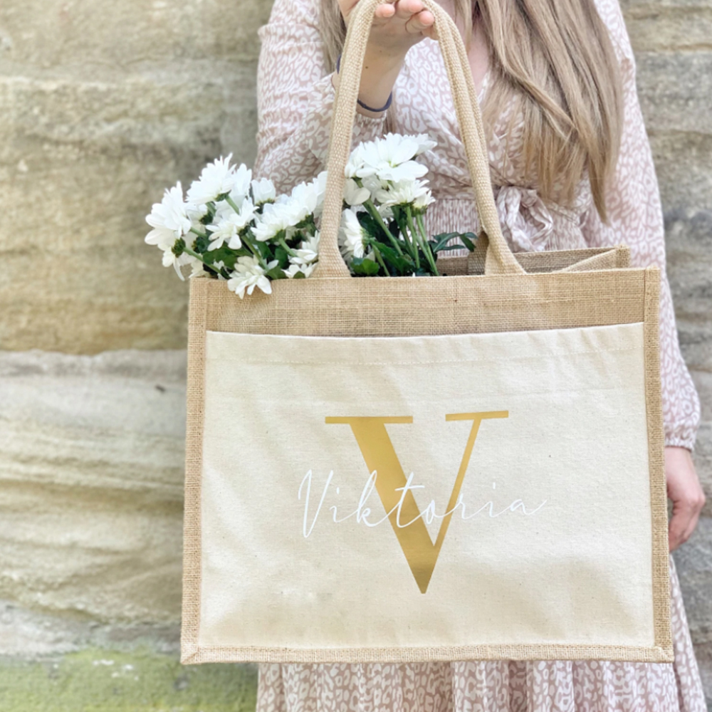 Happy Mother's Day Present Bag Personalized Name Jute Shopper Grandma Mom Birthday Gifts Custom Text Unique Tote Bag Supply