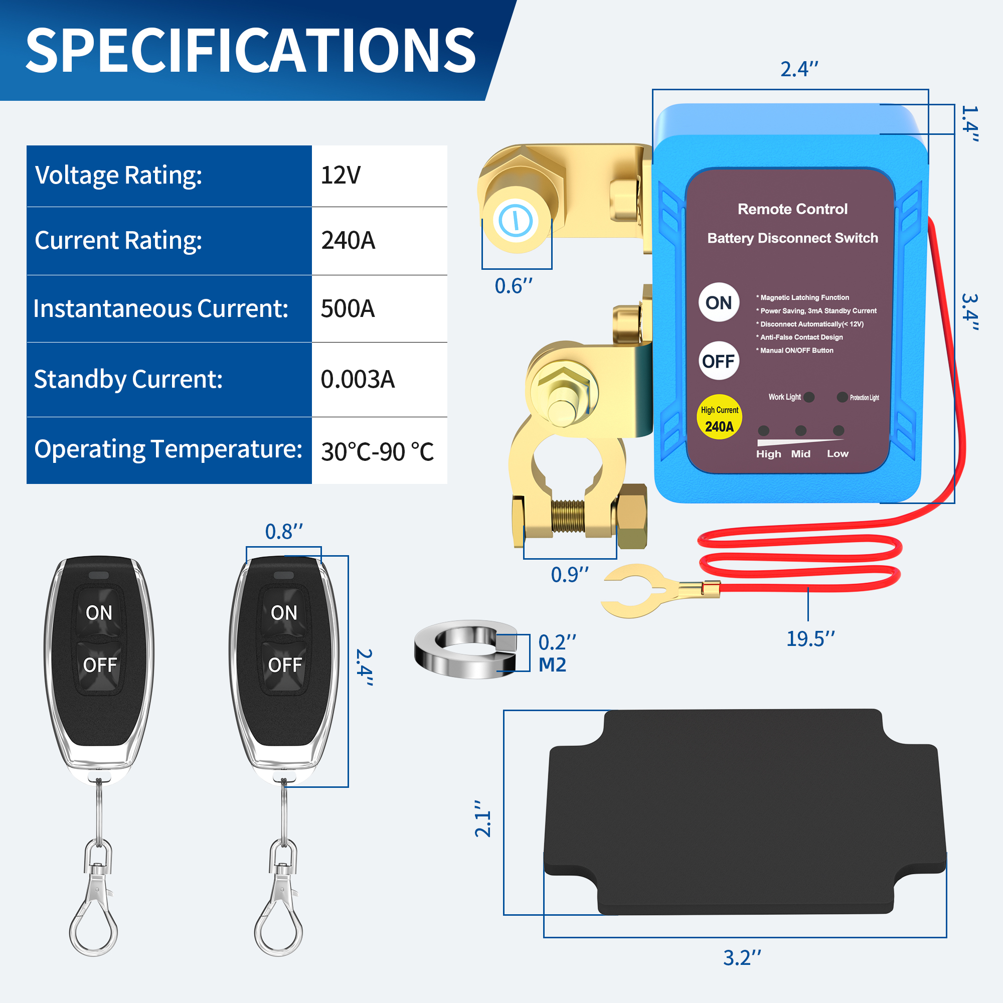DaierTek Battery Disconnect 12V 240A Kill Automatic Power Shut Off Remote Control Switch for Auto