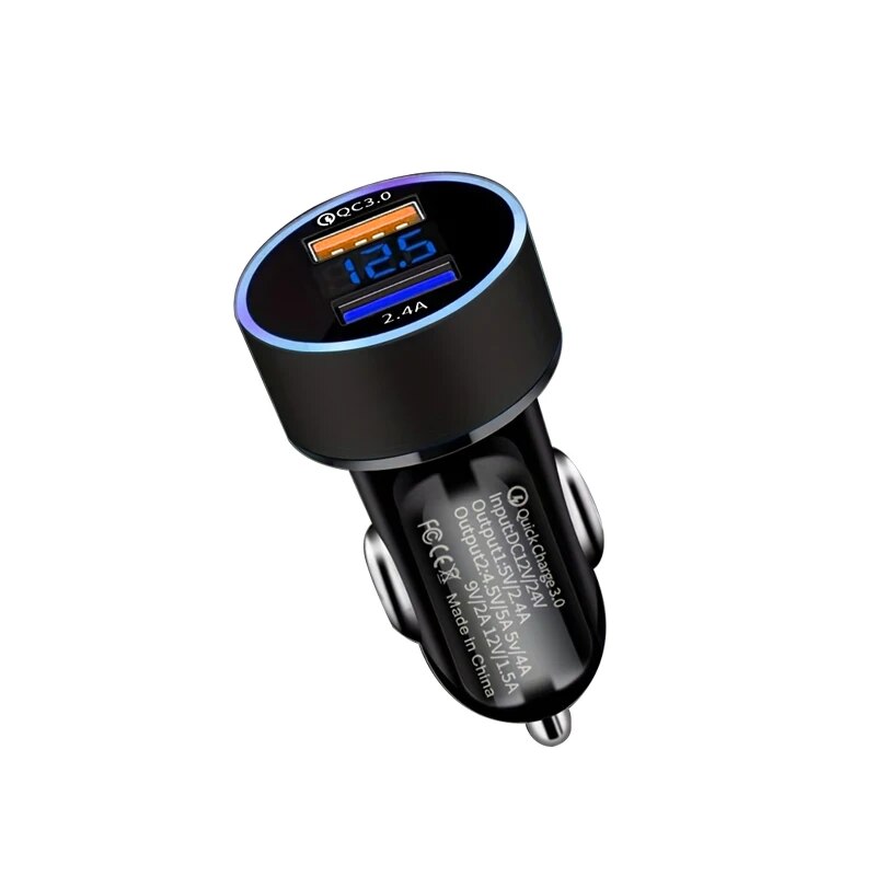 Qc3.0 Digital Display Charger Car + 2.4A Fast Charge Applicable to Various Mobile Phone Protocols Car Charger smile + + +