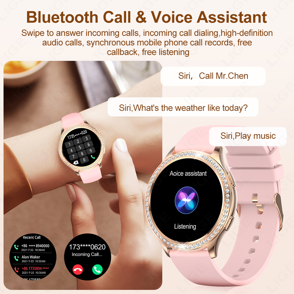 inch 1.32 Women LIGE Smart Watch Bluetooth Call AI Voice Assistant Women's Watches Custom Watch Face Health Monitor Smartwatches 's smile &#
