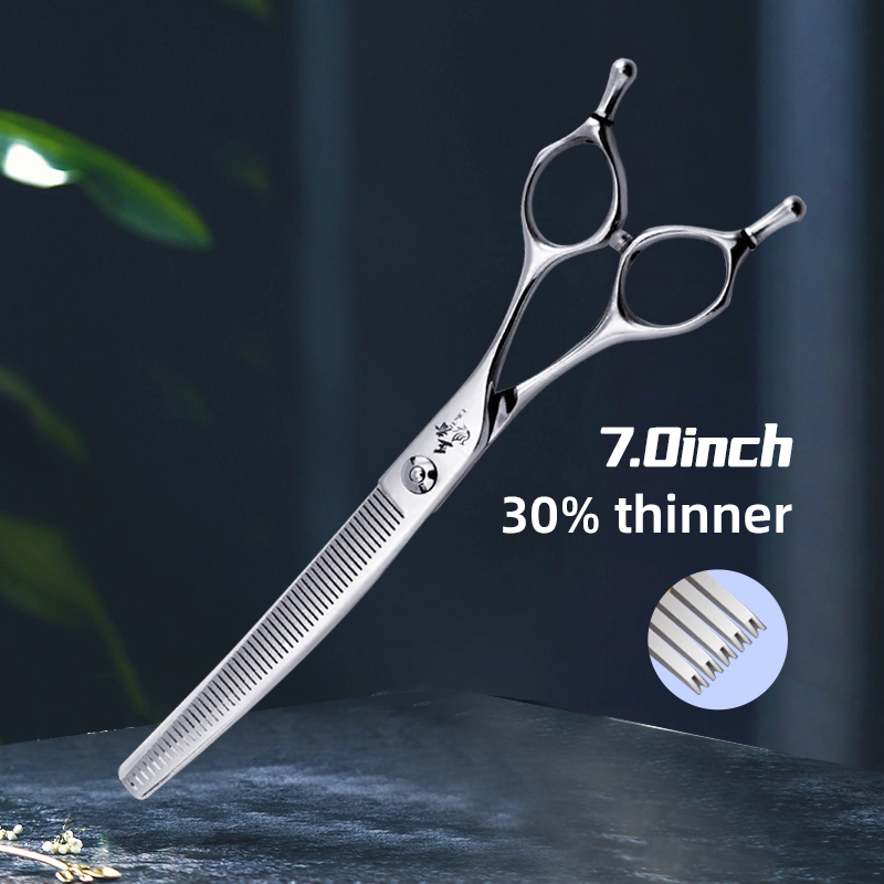 Fenice Professional 7 inch JP VG10 Steel Super Curved 38° Dog Grooming Shears Curved Chunker Scissors for Dogs Thinning Rate 80%
