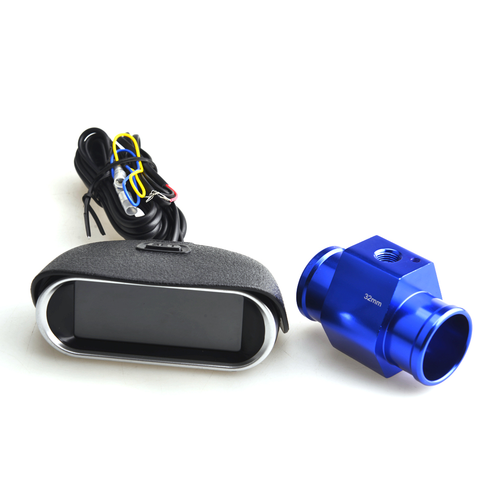 Auto M10 LCD Water Temperature & Voltmeter Gauge 2 in 1 With Joint Pipe Adapter 1/8NPT OD 26MM-40MM