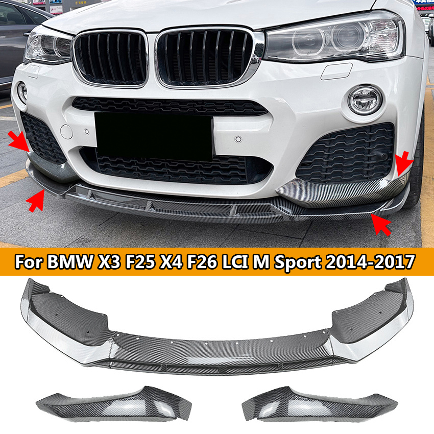 Car Front Lower Lip Splitter Diffuser Body Kit For X3 F25 X4 F26 LCI M Sport 2014 2015 2016 2017 Spoiler Bumper Guard