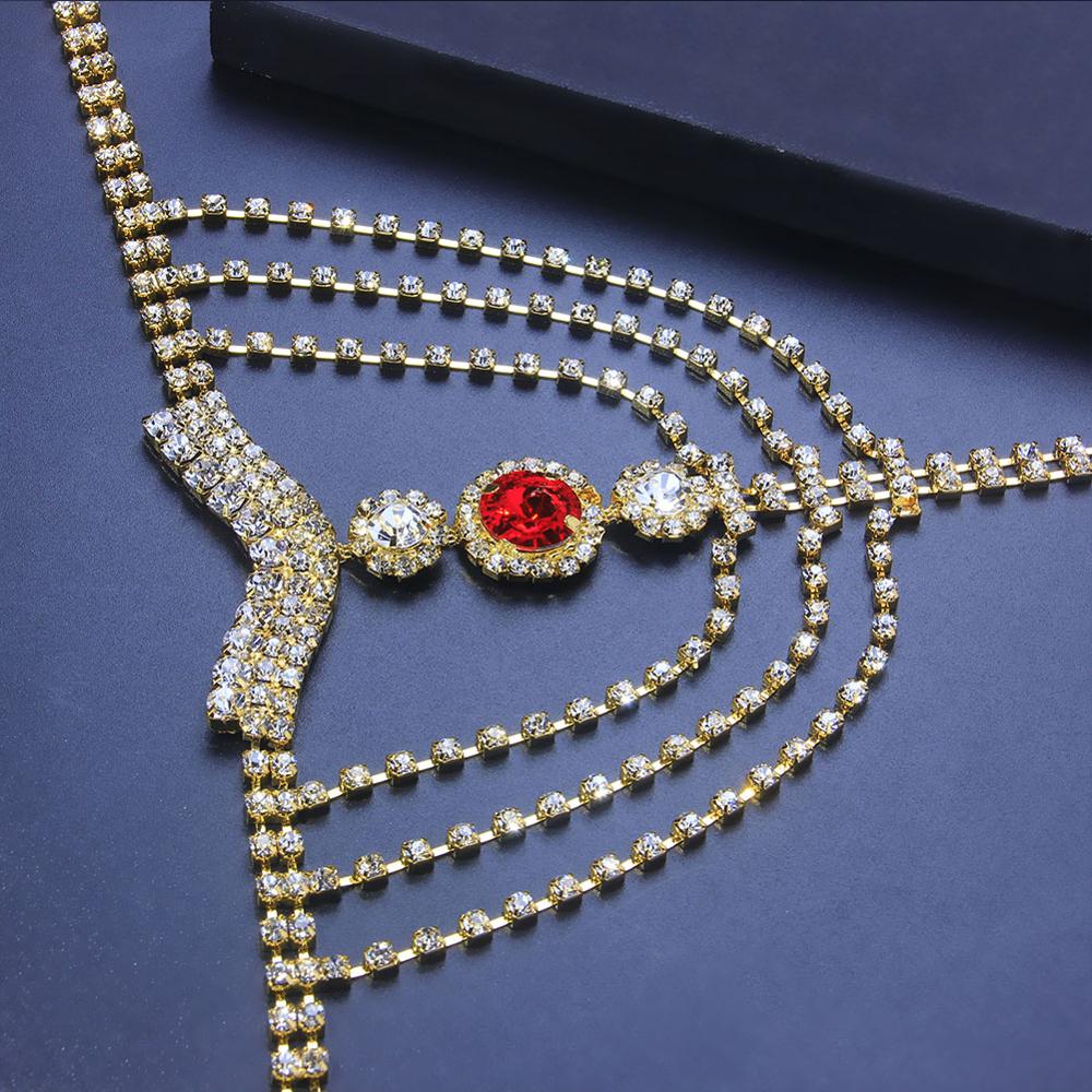 Sexy Body Chain Lingerie Red Crystal Thong Panties Jewelry for Women Shiny Rhinestone Belly Waist Chain Body Jewelry Chain Gift 2e691