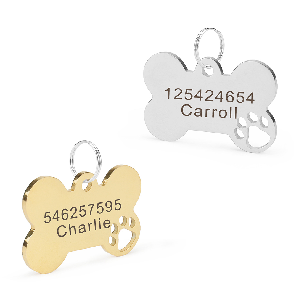 Bone Engraved Tag,Personalized Puppy Pet ID,Free Custom Stainless Steel Dog Tag Key Chain Pet Tag for Dog Pet DIY Craft Supplies
