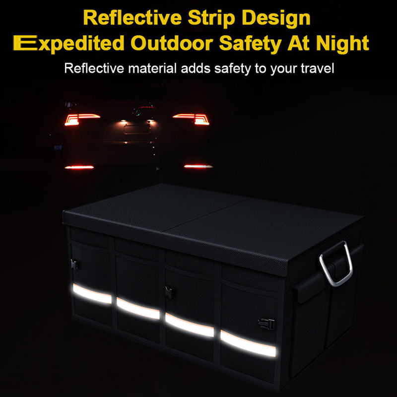 46/66/80L Car Trunk Organizer Foldable Heavy Duty Reflective Strip Durable Sturdy Thickened Plate Collapsible Trunk Storage Box de4f8