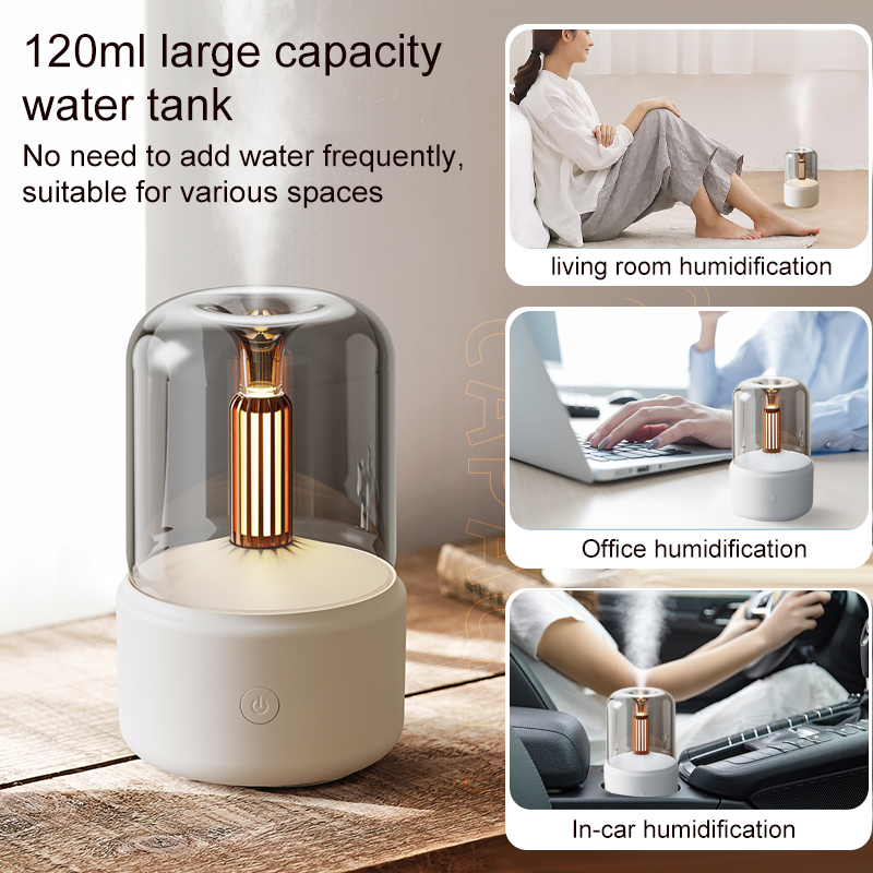 120ML Portable Candlelight Aroma Diffuser USB Electric Home Air Humidifier Cool Mist Maker Fogger Essential Oils LED Night Light