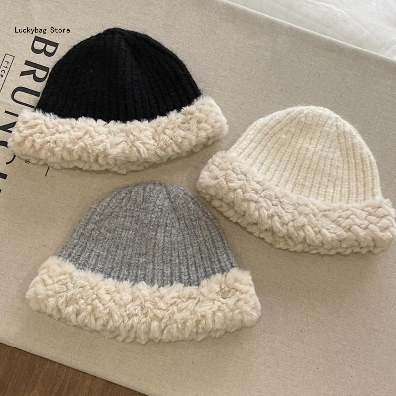 Contrast Color Plush for Teens Girl Winter Sport Skiing Hat Warm Headwear