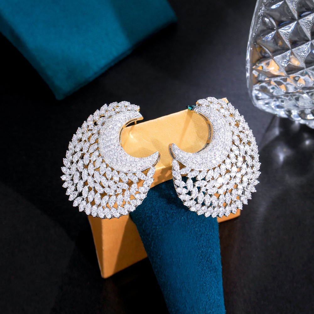 Sterg Sier Round Cut White Topaz CZ Stud Earrings for Women, Banquet Party Wedding Jewelry