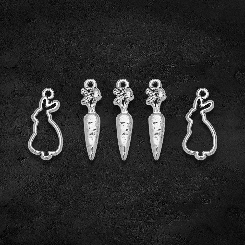 Antique Silver Plated Rabbit Bunny Easter Charms Spring Carrot Pendants For Diy Jewelry Making Findings Supplies Accessories