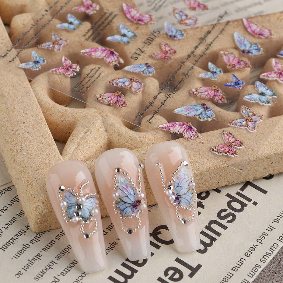 Holographics Gradient Colorful 5D Butterfly Nail Art Stickers Adhesive Sliders DIY Nail Transfer Decals Foils Wraps Decoration