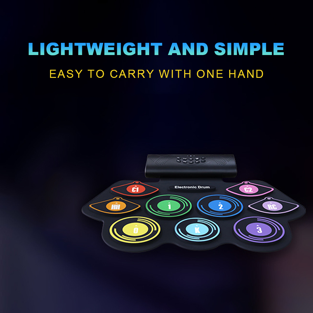 Electronic Drum Set Built-in Speaker 9 Pads Roll Up Drum Kit with Drumsticks Sustain Pedal Christmas Birthday Gift