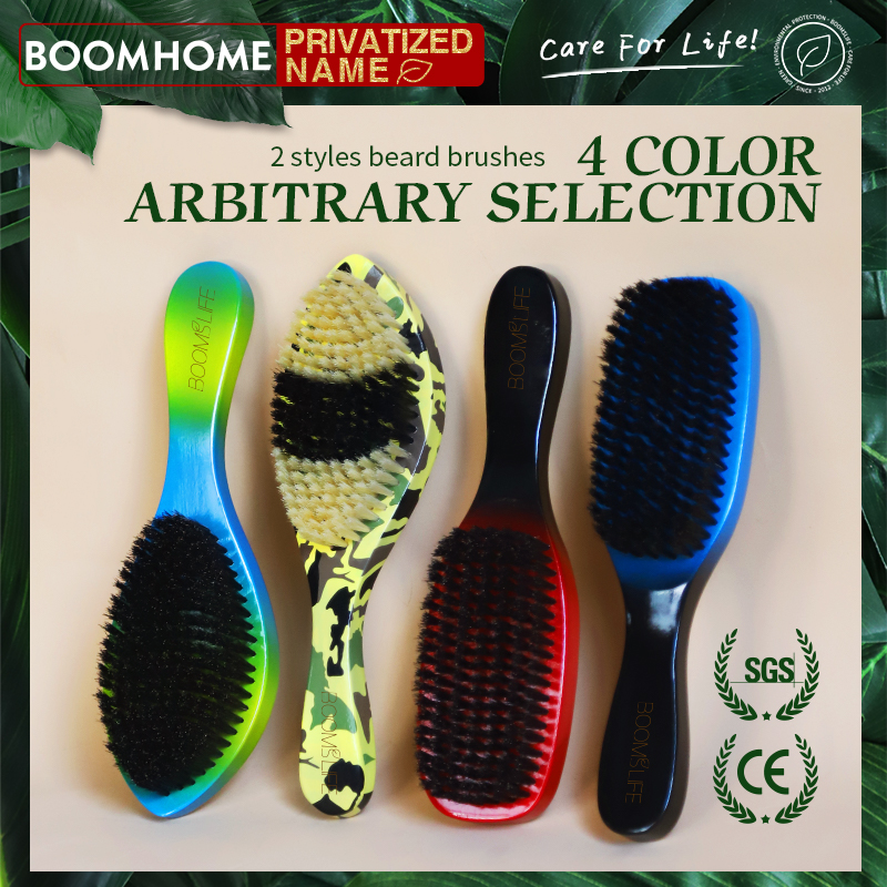 360 Curved Wave Brush For MenCepillo Barba Soft Boar Bristle Beard Brush Wood Beard Comb Long Handle Anti static Shaving Tools
