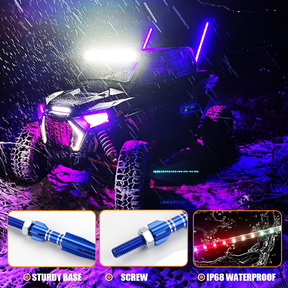 OKEEN 2/3FT LED Whip Light Universal RGB LED Flagpole Lamp Colorful Antenna Driving Decorative Light For Car SUV ATV UTV RZR 12V
